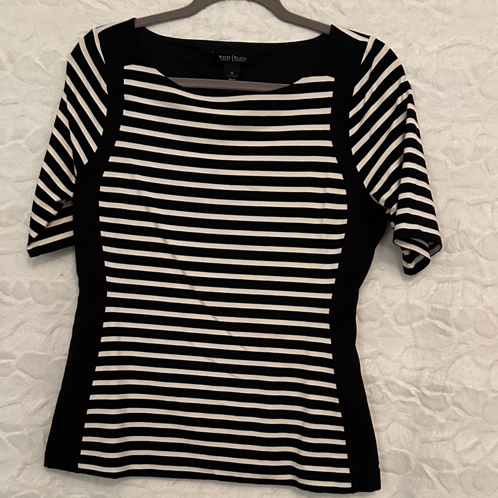 White House Black Market Monochrome Striped Blouse